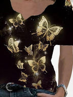 Ladies Short-sleeved Cotton Bronzing Butterfly T-shirt