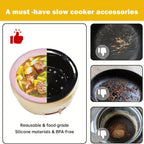 Silicone Slow Cooker Liners, Reusable CooLiner For 6-8 Quarts Slow Cooker, Leakproof Dishwasher Safe Cooker Bags Liners For Oval Or Round 7 8QT Slow Cooker.