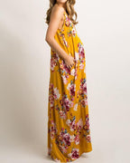women maternity loose fit multiflora v-neck maxi dress