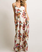 women maternity loose fit multiflora v-neck maxi dress