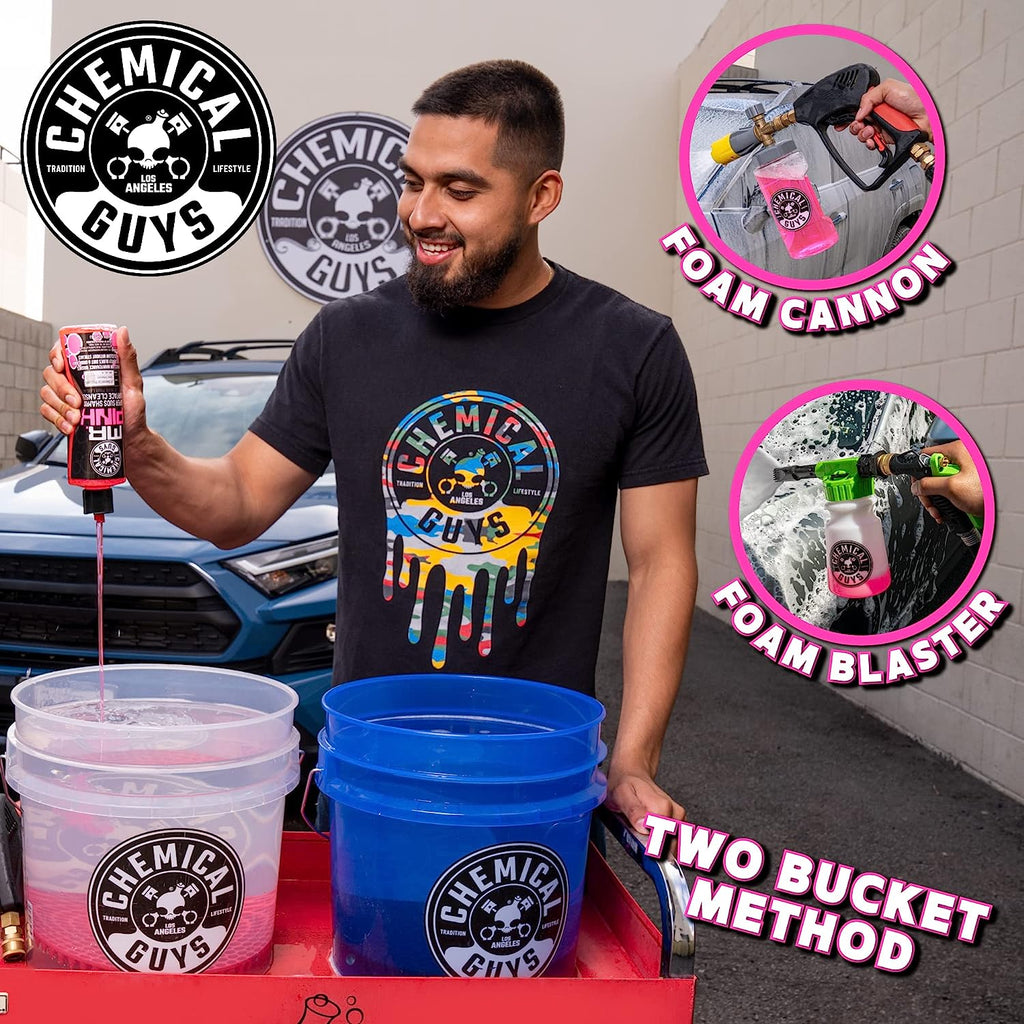 Chemical Guys CWS_402_64BK Car Wash Detailing Bucket, Mitt &amp; Accessories Bundle (6 Items) Featuring Mr. Pink Foaming Car Wash Soap, 64 fl oz (Half Gallon) - Works on Cars, Trucks, SUVs, RVs &amp; More