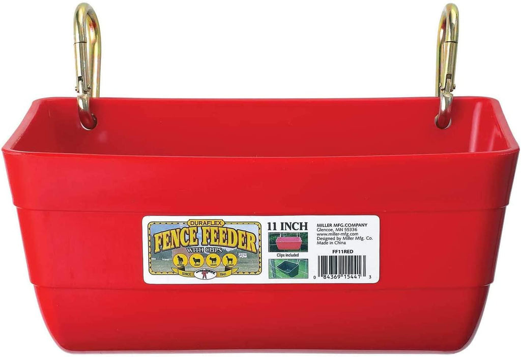 Little Giant FF11RED 4.5 Quart Heavy Duty Plastic Feed Trough Bucket Fence Feeder with Clips for Livestock & Pets, Red (2 Pack)