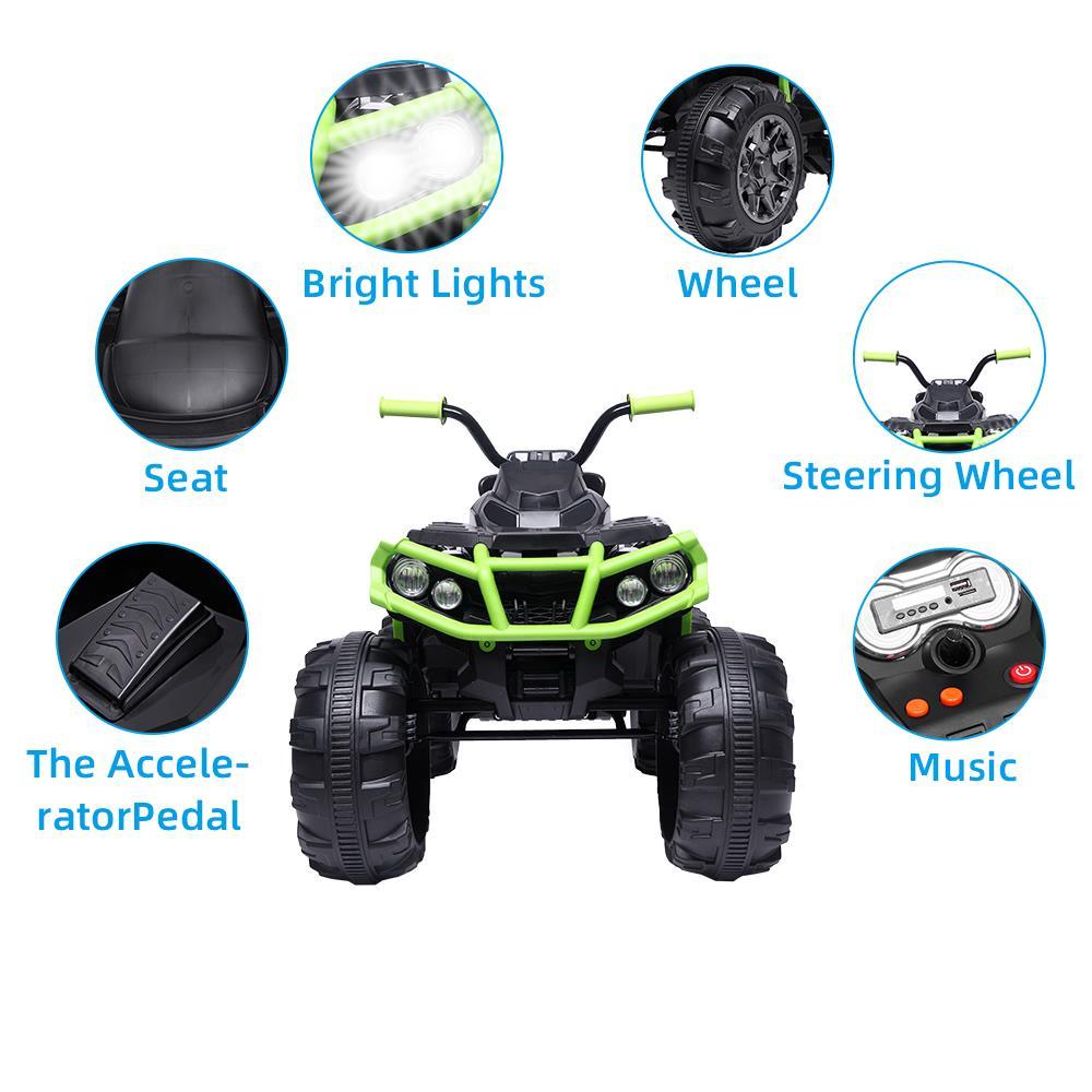 Ktaxon Kids ATV Ride-On Car Vehicle Toy with 12V Battery Powered Electric Red 4-Wheeler w/ 3.7mph Max, LED Headlights, AUX Jack