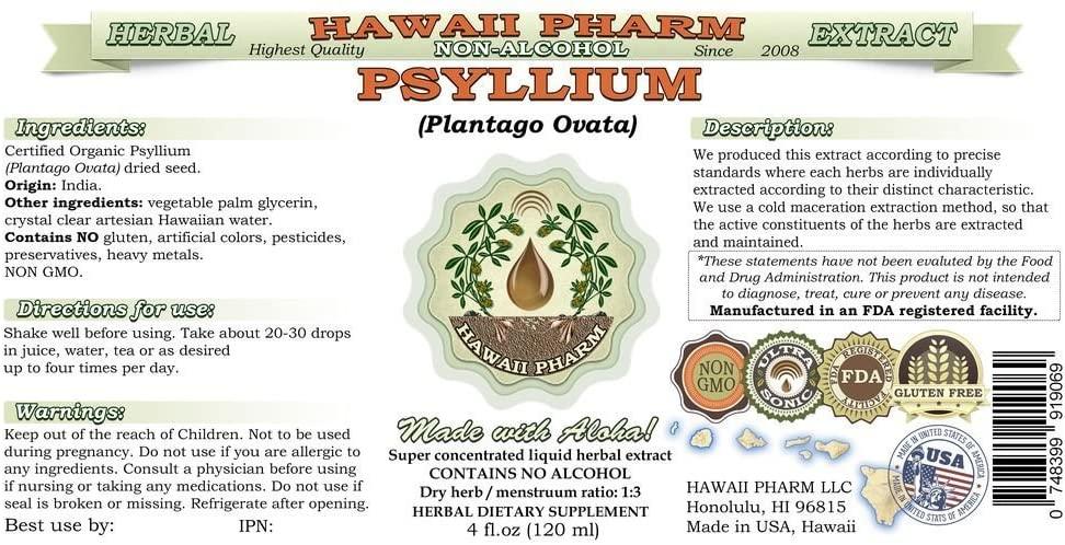 Psyllium Alcohol-Free Liquid Extract, Psyllium (Plantago Ovata) Seed Glycerite Natural Herbal Supplement, Hawaii Pharm, USA 64 fl.oz