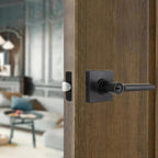TonbridMatte Black Keyed Entry Door Lever with Square Rose
