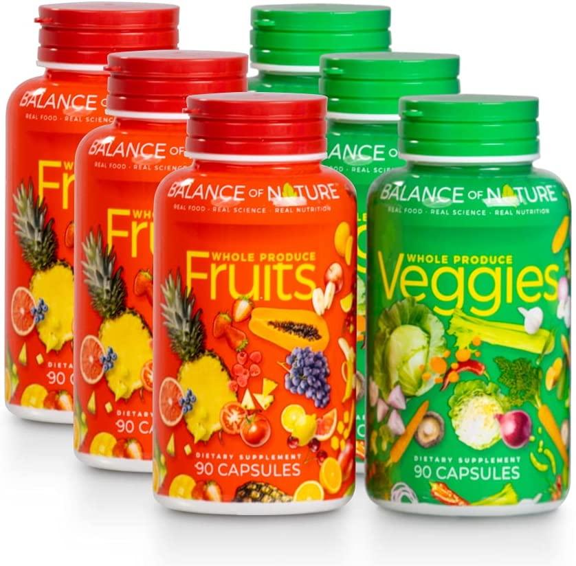 Balance Of Nature Fruit and Vegetable Supplements - 90 Fruits and 90 Veggies Capsules (3-Sets) - Green and Red Superfood, Better Than Multivitamins, No Fillers/Extracts, 100% Natural Whole Food