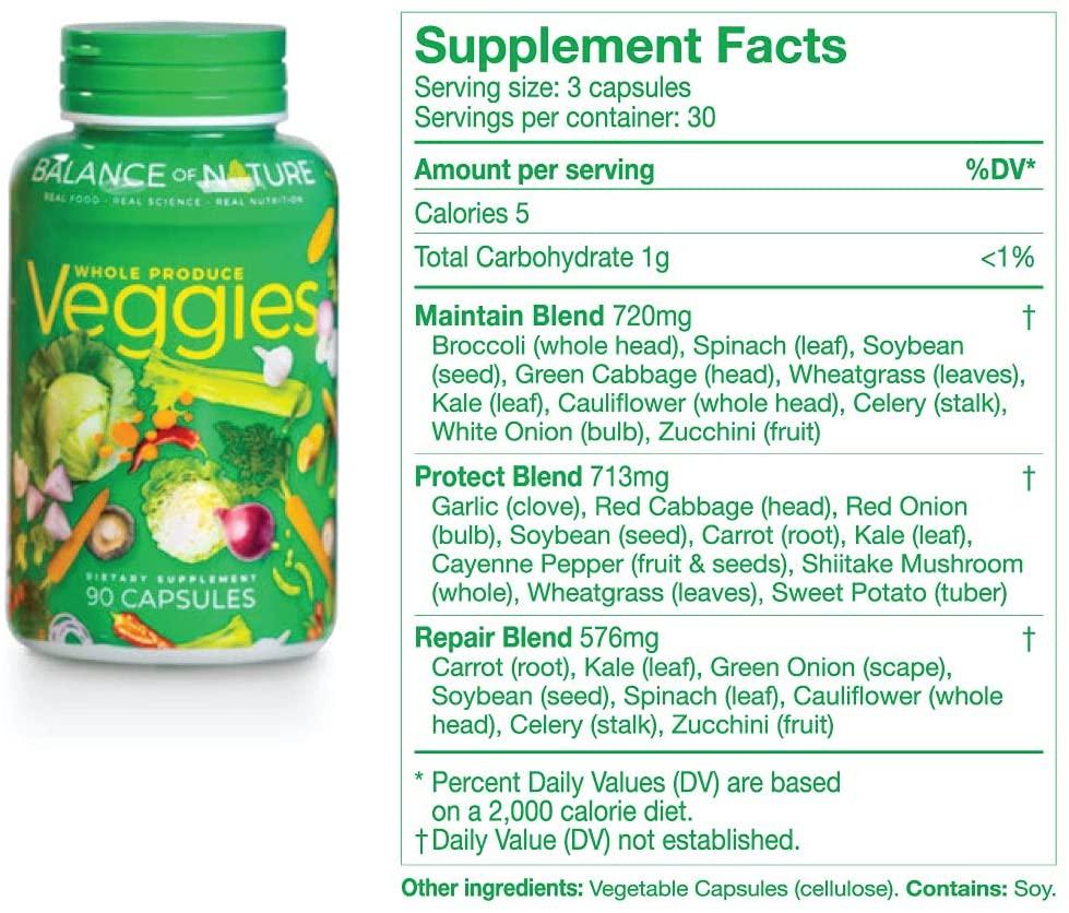 Balance Of Nature Fruit and Vegetable Supplements - 90 Fruits and 90 Veggies Capsules (3-Sets) - Green and Red Superfood, Better Than Multivitamins, No Fillers/Extracts, 100% Natural Whole Food
