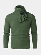 mens solid color round neck casual basic cable knit sweater with scarf