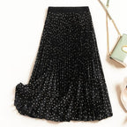 polka dot pleated high waist loose skirt