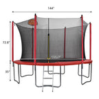 JOYMOR 12ft Kids Trampoline, with Enclosure Net, Upgrade Basketball Hoop Trampoline, Red