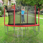 JOYMOR 12ft Kids Trampoline, with Enclosure Net, Upgrade Basketball Hoop Trampoline, Red