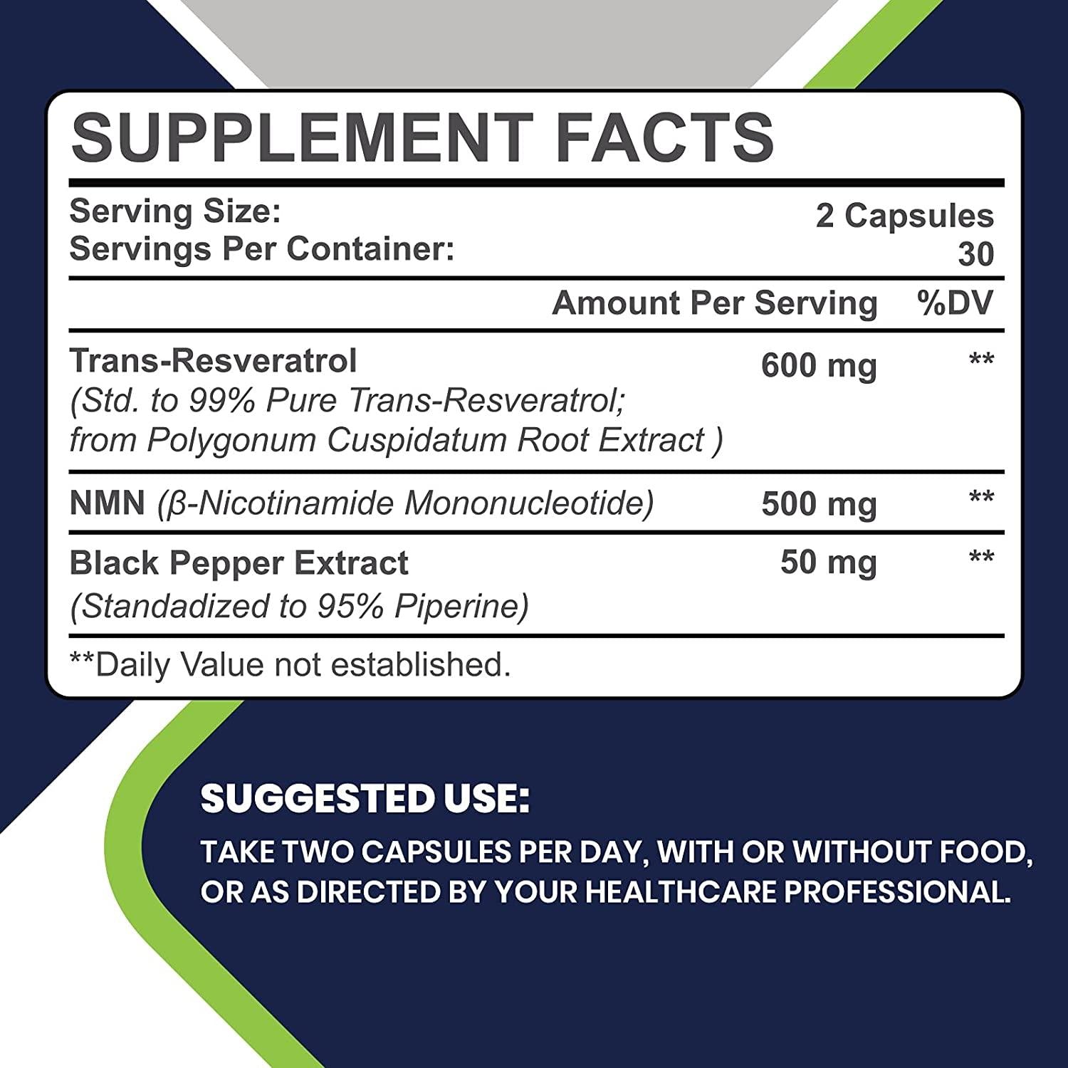 Organic NMN + Trans-Resveratrol Supplement 1100mg Ultra High Purity Nicotinamide Mononucleotide 500mg Boost NDA+ for Anti-Aging, 3-in-1 Immunity Cellular Repair & Overall Health (10 Bottles)