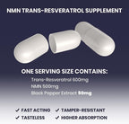 Organic NMN + Trans-Resveratrol Supplement 1100mg Ultra High Purity Nicotinamide Mononucleotide 500mg Boost NDA+ for Anti-Aging, 3-in-1 Immunity Cellular Repair & Overall Health (10 Bottles)