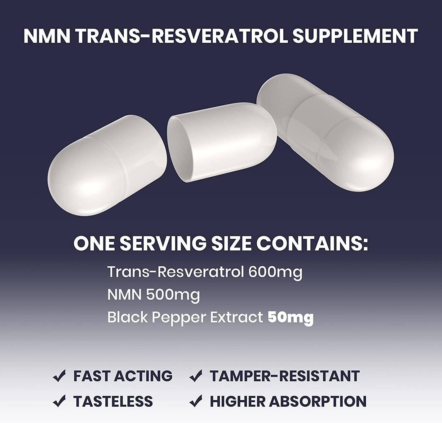 Organic NMN + Trans-Resveratrol Supplement 1100mg Ultra High Purity Nicotinamide Mononucleotide 500mg Boost NDA+ for Anti-Aging, 3-in-1 Immunity Cellular Repair & Overall Health (10 Bottles)