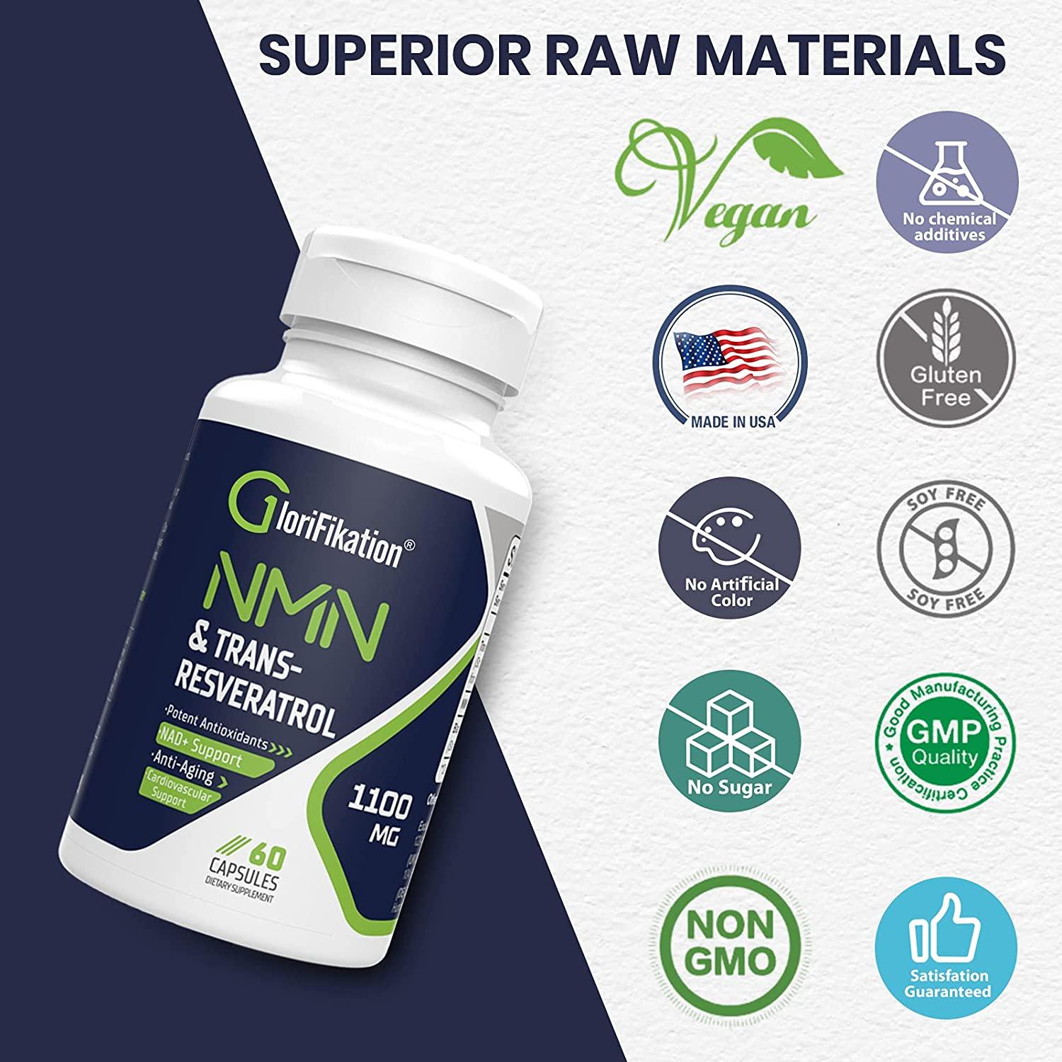 Organic NMN + Trans-Resveratrol Supplement 1100mg Ultra High Purity Nicotinamide Mononucleotide 500mg Boost NDA+ for Anti-Aging, 3-in-1 Immunity Cellular Repair & Overall Health (10 Bottles)