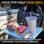 EcoNour 2 in 1 Car Steering Wheel Desk (Blue) | Steering Wheel Tray for Laptop Car Mount with Pen Holder | Car Food Tray for Eating with Drinks Holder | Multipurpose Travel Car Accessories