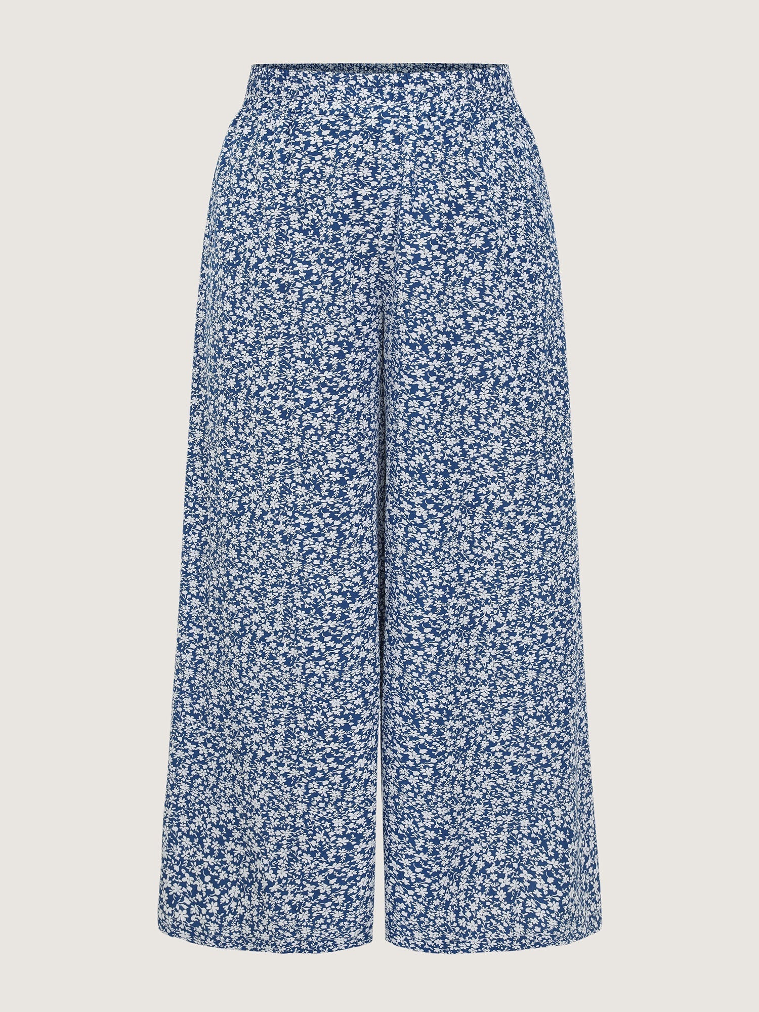 Micro Floral Print Wide-Leg Pants