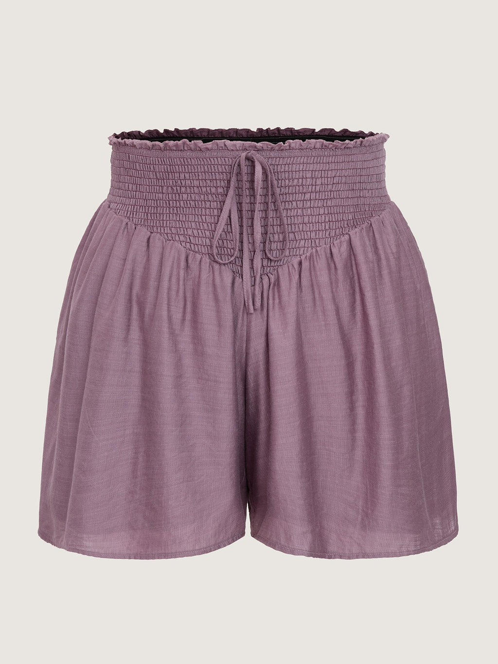 Triangular Shirred Waist Plain Shorts