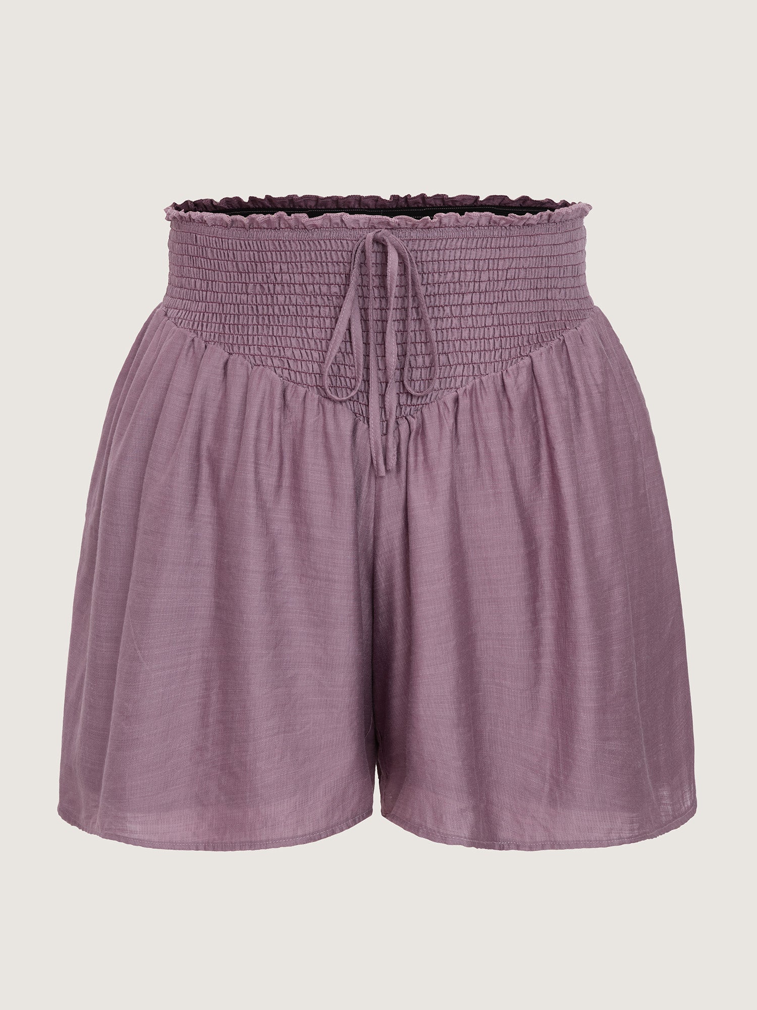 Triangular Shirred Waist Plain Shorts