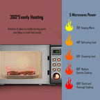 Retro Countertop Microwave Oven, 0.7Cu.ft, 700-Watt, Cold Rolled Steel Plate, 5 Micro Power, Delayed Start Function, with Glass Turntable & Viewing Window, LED Display, Child Lock (Gold)