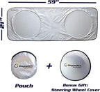 Magnelex Windshield Sun Shade for Jeep Wrangler, Rubicon, Gladiator with Bonus Steering Wheel Sun Shade. 240T Reflective Fabric Blocks Sun. Foldable Sun Shield Keeps Your Vehicle Cool