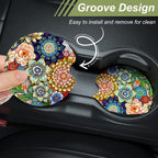 Nipichsha Car Cup Holder Coasters, Car Coasters for Cup Holders, 2 Pack Universal Anti Slip Insert Coaster, Rubber Car Cup Mat with A Finger Notch, Cute Car Interior Accessories for Women Men(Mandala)
