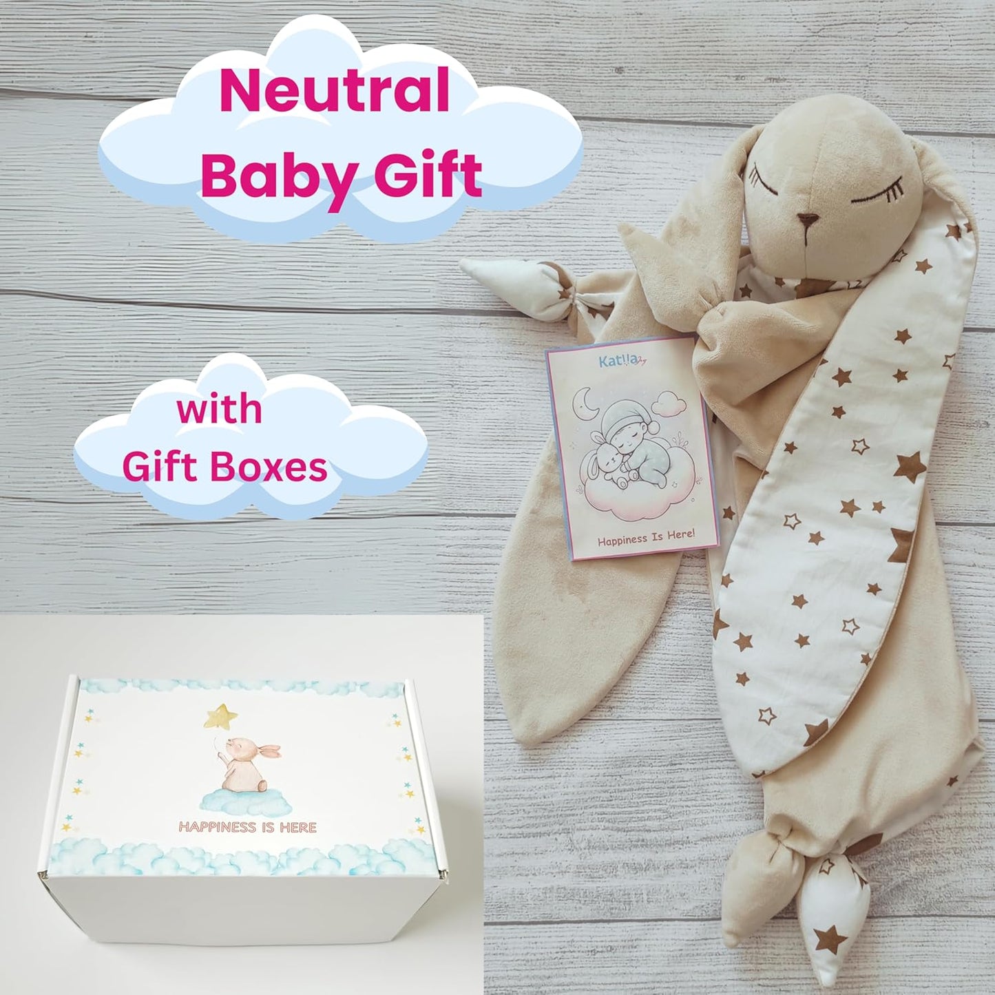 Gender Neutral Baby Gift – Bunny Lovey Security Blanket, Soft Bunny Baby Blanket for Infants & Toddlers, Soft Cuddly Snuggle Toy for Boys or Girls, Big Size 16in