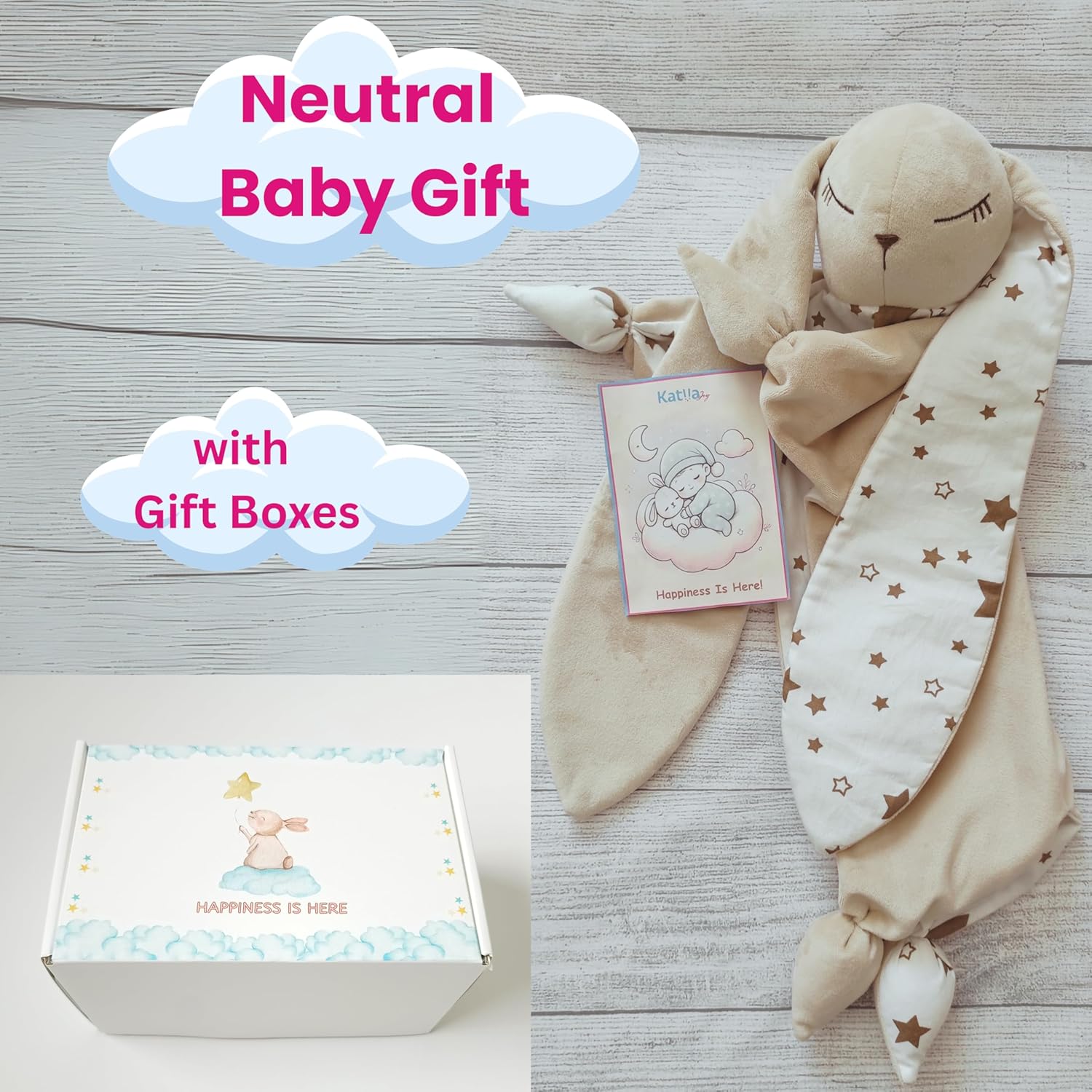 Gender Neutral Baby Gift – Bunny Lovey Security Blanket, Soft Bunny Baby Blanket for Infants & Toddlers, Soft Cuddly Snuggle Toy for Boys or Girls, Big Size 16in