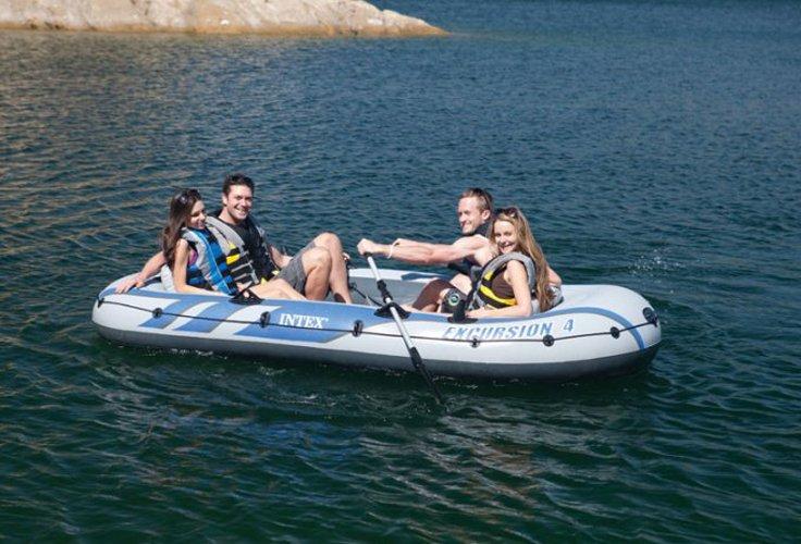 Excursion Inflatable Rafting Fishing 4 Person Boat w/ Oars &amp; Pump (2 Pack)