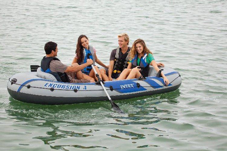 Excursion Inflatable Rafting Fishing 4 Person Boat w/ Oars &amp; Pump (2 Pack)