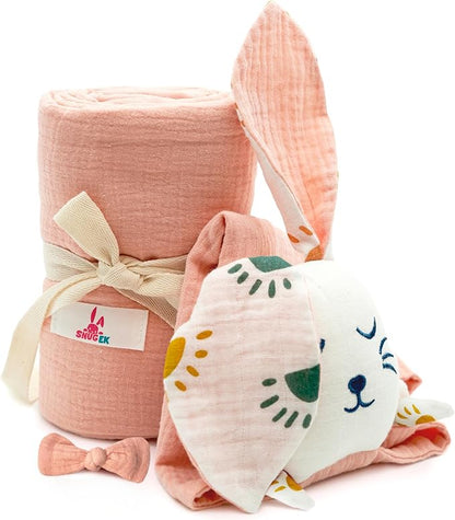 Baby Muslin Swaddle Blanket & Muslin Lovey Set – Soft Breathable 100% Cotton Muslin Security Blanket – Lovies for Babies, Boys & Girls – Perfect Set for Newborn