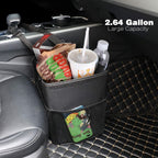 PowerTiger CAR ACCESSORIES Hanging Car Trash Can Bin - Car Garbage Cans Bag with Lid &amp; 3 Mesh Storage Pockets 2.64 Gallon