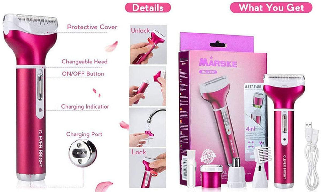 Women's Hair Removal Electric Shaver Ladies  4 in 1 for Legs Bikini Facial