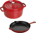 Staub Cast Iron 3-pc Cocotte and Fry Pan Set-Cherry, Made in France