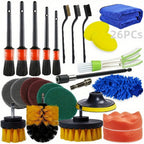26Pcs Car Detailing Brush Set, Car Detailing Kit, Car Drill Brush/Wheel Brushes/Air Vent Brush/Buffing SponPads Kit/Washing Mitt/Cleaning Cloth