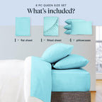 LuxClub 6 PC Queen Sheet Set Bamboo Sheets Deep Pockets 18" Eco Friendly Wrinkle Free Cooling Sheets Machine Washable Hotel Bedding Silky Soft - Aqua Queen