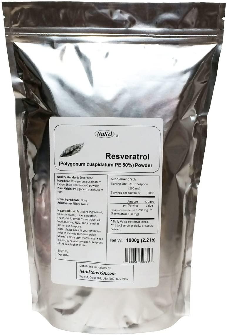 NuSci Pure Resveratrol Powder Standardized 50% Extracted from Polygonum Cuspidatum Root (1000 Grams (2.2 lb))