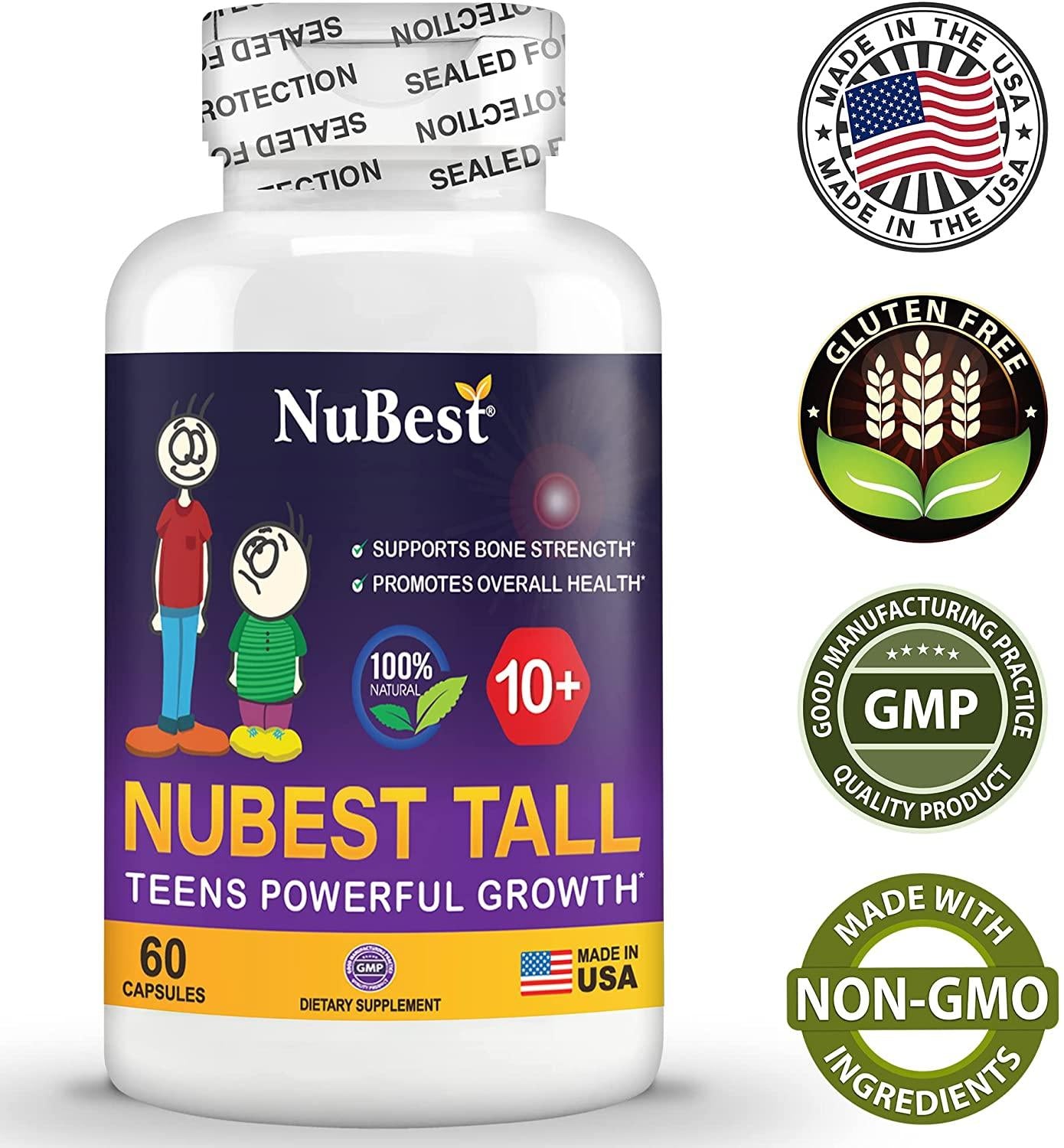 NuBest Tall 10+ - Advanced Growth Formula - Powerful Bone Strength Support - for Children (10+) & Teens Who Drink Milk Daily - Grow Strong and Stay Healthy - 60 Capsules (Pack of 6)