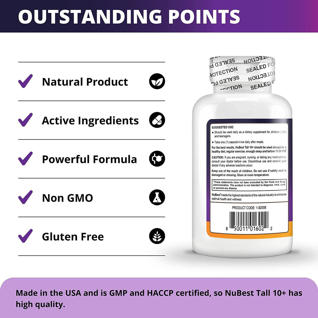 NuBest Tall 10+ - Advanced Growth Formula - Powerful Bone Strength Support - for Children (10+) & Teens Who Drink Milk Daily - Grow Strong and Stay Healthy - 60 Capsules (Pack of 6)