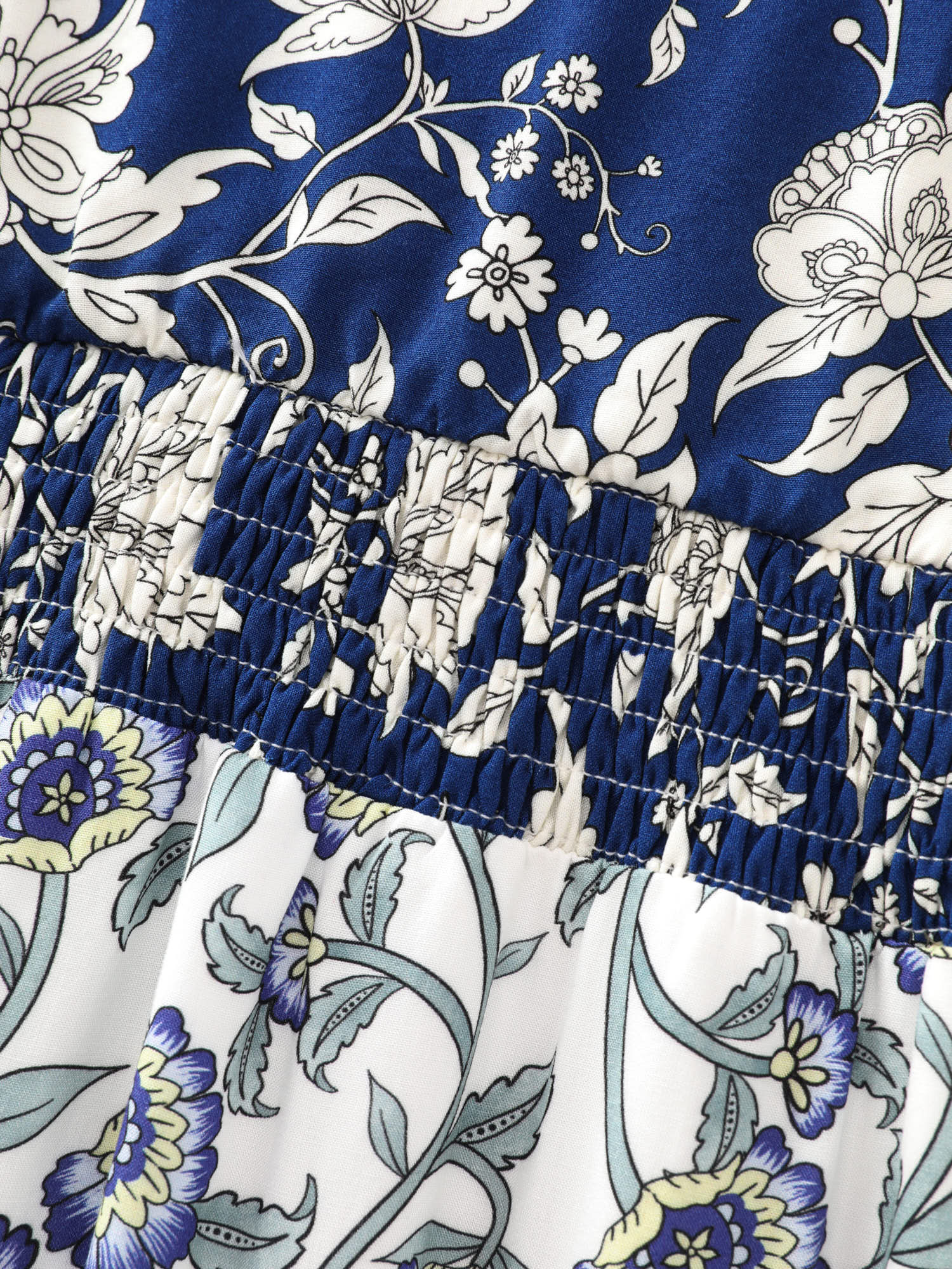 Colorblock Floral Print Tiered Maxi Dress