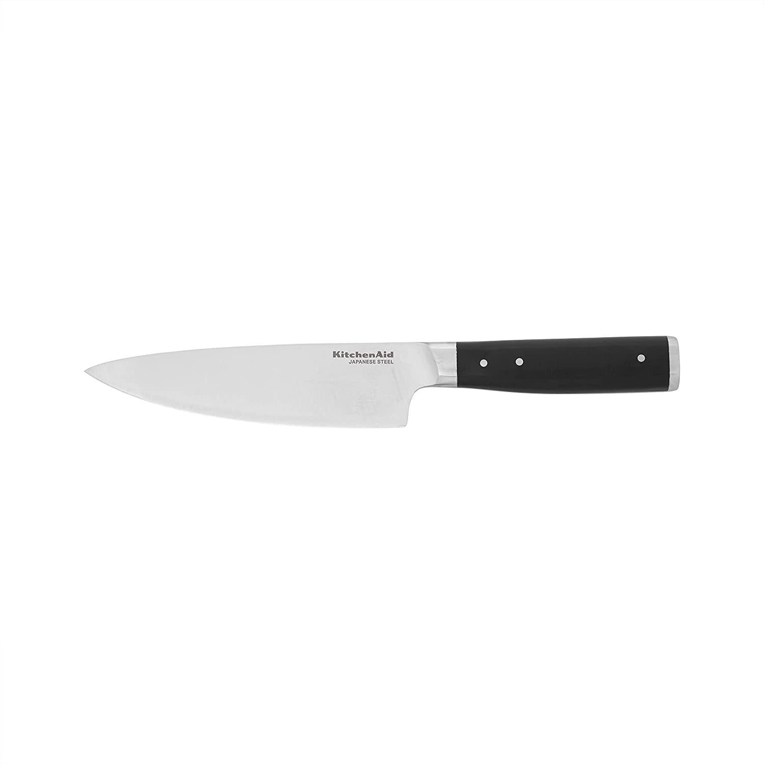 KitchenAid Gourmet Forged Triple Rivet Chef Knife with Custom-Fit Blade Cover, 6-inch, Sharp Kitchen Knife, High-Carbon Japanese Stainless Steel Blade, Black