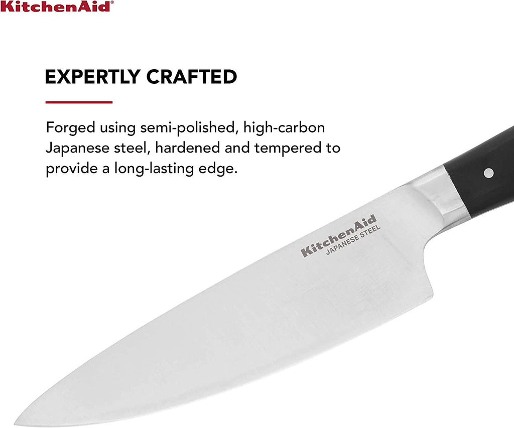 KitchenAid Gourmet Forged Triple Rivet Chef Knife with Custom-Fit Blade Cover, 6-inch, Sharp Kitchen Knife, High-Carbon Japanese Stainless Steel Blade, Black