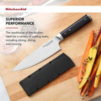 KitchenAid Gourmet Forged Triple Rivet Chef Knife with Custom-Fit Blade Cover, 6-inch, Sharp Kitchen Knife, High-Carbon Japanese Stainless Steel Blade, Black