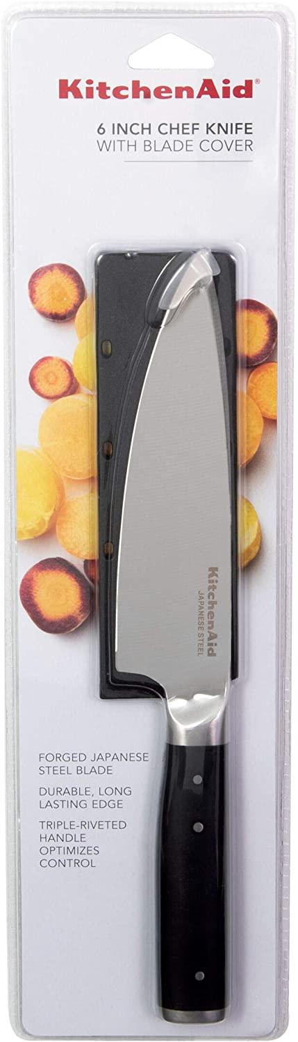 KitchenAid Gourmet Forged Triple Rivet Chef Knife with Custom-Fit Blade Cover, 6-inch, Sharp Kitchen Knife, High-Carbon Japanese Stainless Steel Blade, Black