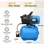 FOTING 1.6HP Shallow Well Pump with Pressure Tank 1268GPH Irrigation Pump, Automatic Water Booster Pump for Home Garden Lawn Farm