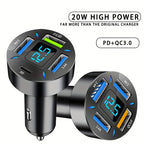 4 Ports USB PD  Car Adapter Charger QC3.0 Type C,In-Car Adapter Fast Charging
