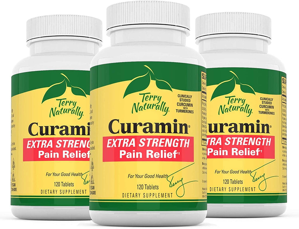 Terry Naturally Curamin Extra Strength (3 Pack) - 120 Vegan Tablets - Non-Addictive Pain Relief Supplement with Curcumin, Boswellia & DLPA - Non-GMO, Gluten-Free - 120 Total Servings