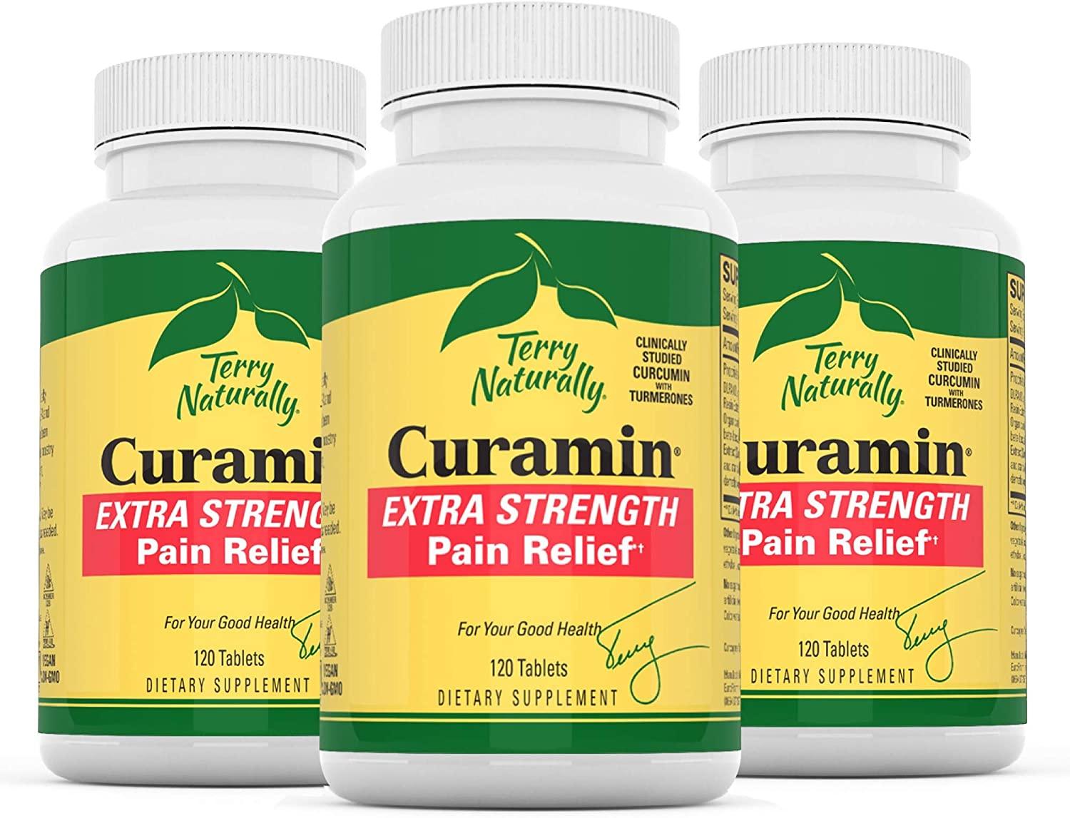 Terry Naturally Curamin Extra Strength (3 Pack) - 120 Vegan Tablets - Non-Addictive Pain Relief Supplement with Curcumin, Boswellia & DLPA - Non-GMO, Gluten-Free - 120 Total Servings