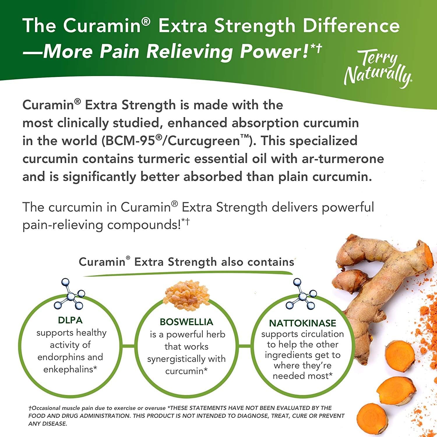 Terry Naturally Curamin Extra Strength (3 Pack) - 120 Vegan Tablets - Non-Addictive Pain Relief Supplement with Curcumin, Boswellia & DLPA - Non-GMO, Gluten-Free - 120 Total Servings