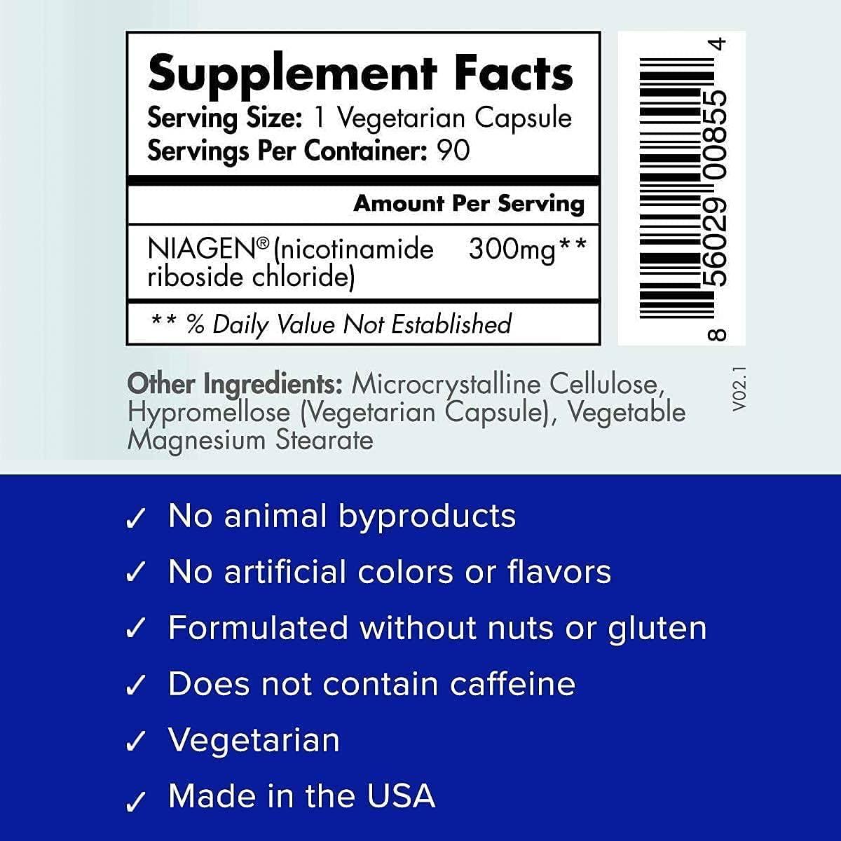 Multi Award Winning Patented NAD+ Booster Supplement More Efficient Than NMN - Nicotinamide Riboside for Cellular Energy Metabolism & Repair. Vitality, Muscle Health, Healthy Aging - 2X 90ct/300mg